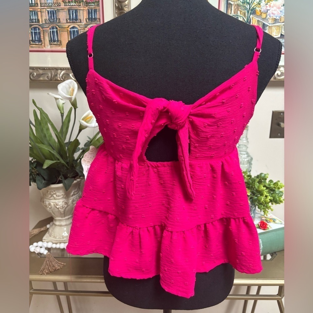 ALTAR’D STATE PINK BABY DOLL RUFFLE CUT-OUT TIE BACK BEACH CROP TOP SZ XS NWT